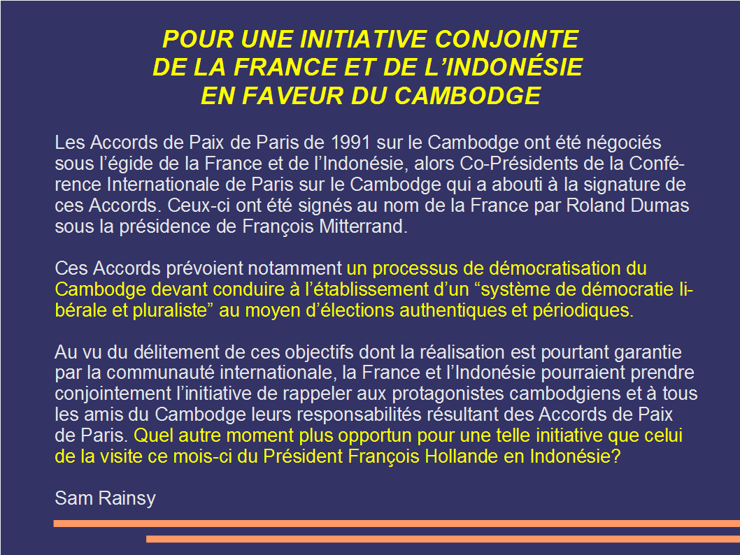 POUR UNE INITIATIVE CONJOINTE DE LA FRANCE ET DE L’INDONÉSIE EN FAVEUR DU CAMBODGE